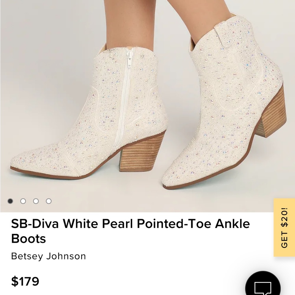 Betsey Johnson SB dive white pearl pointed toe ankle boots
